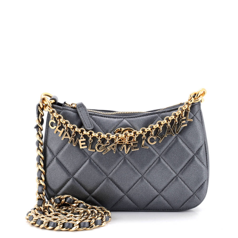 Chanel Small Logo Letters Top Handle Chain Crossbody Bag Quilted Lambskin